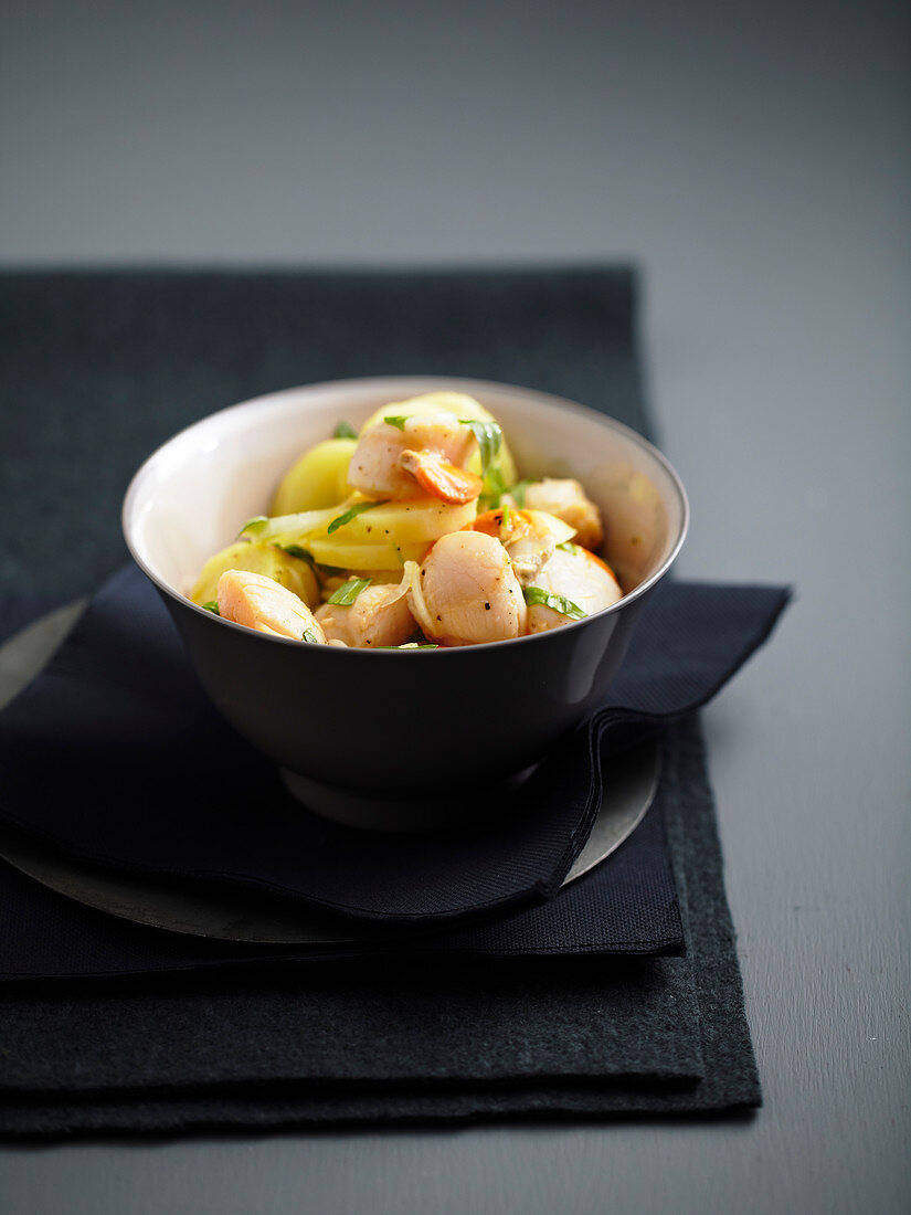 Potato and petoncle scallop salad with tarragon