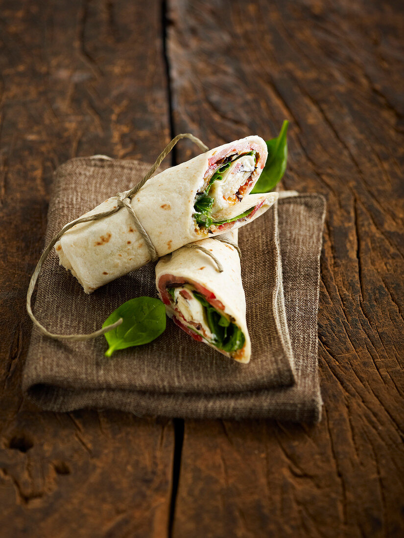 Eggplant, tomato and spinach wrap