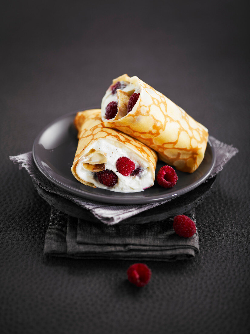 Raspberry-vanilla cream pancake wrap