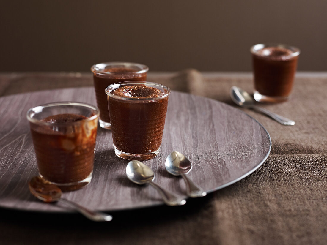 Runny chocolate and almond Rocher puddings