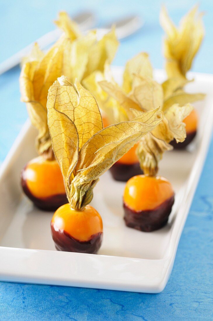 Physalis coated in chocolate