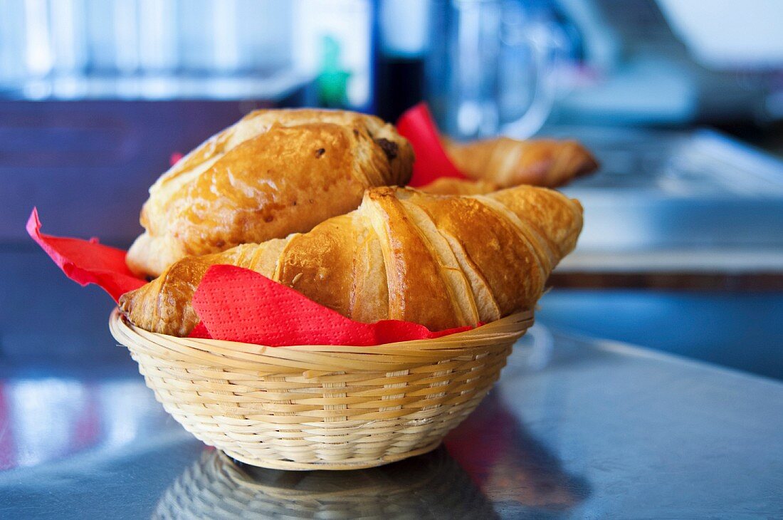 Basket of milkbread pastries on the counter