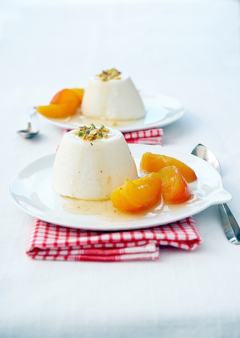 Panacotta with honey,stewed apricots and crushed pistachios