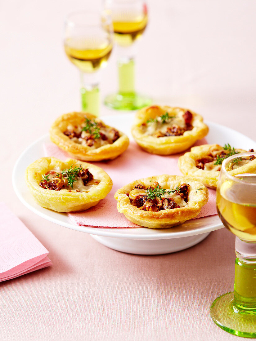 Gruyère,fig and chopped raw ham tartlets
