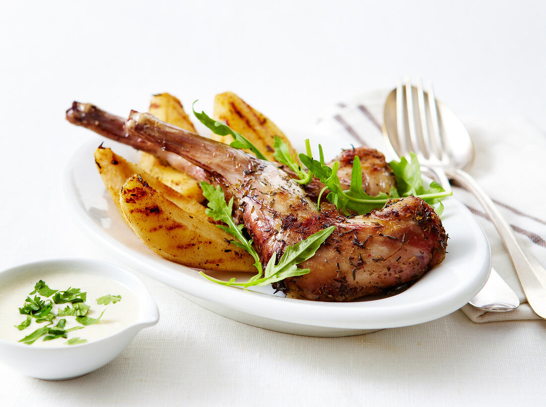 Rabbit with pears and herbs