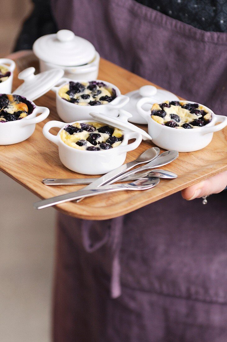 Individual blueberry batter puddings