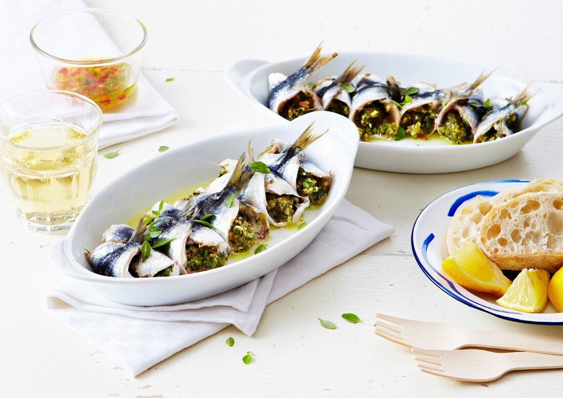 Rolled sardines stuffed with pesto