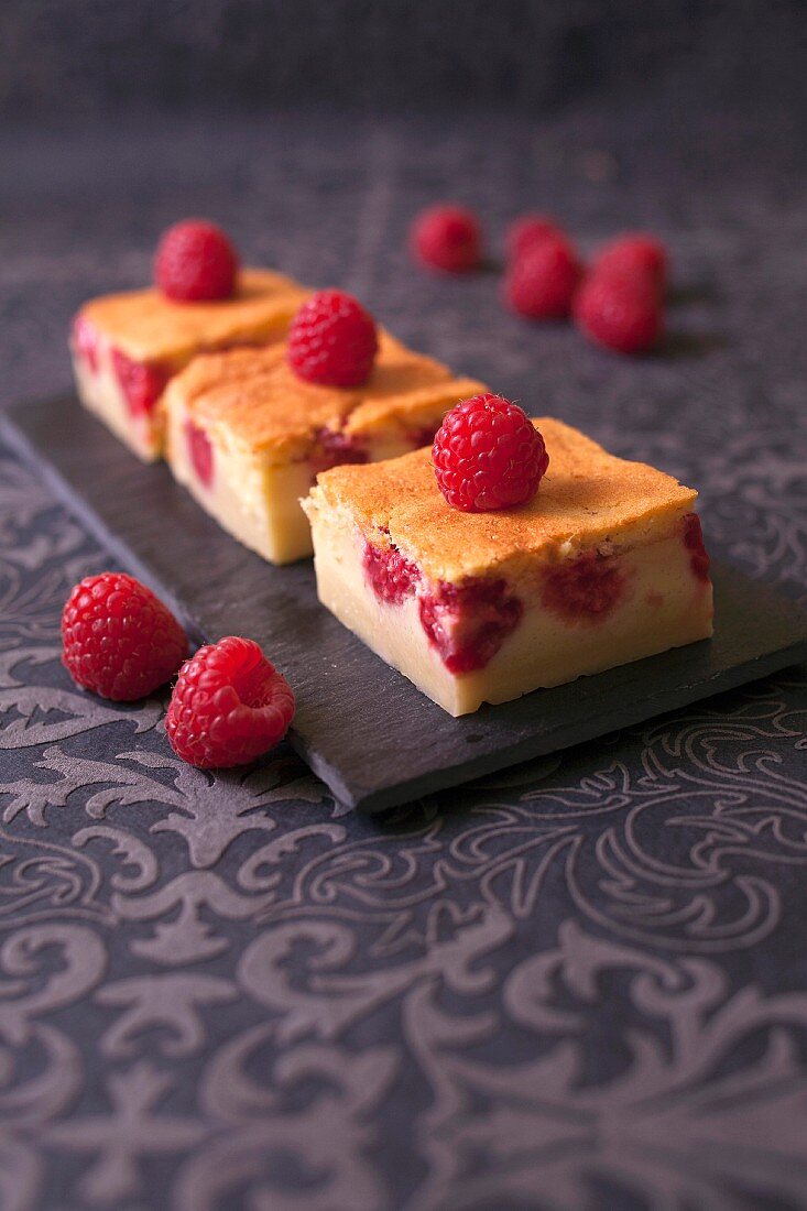 Portions of raspberry pudding
