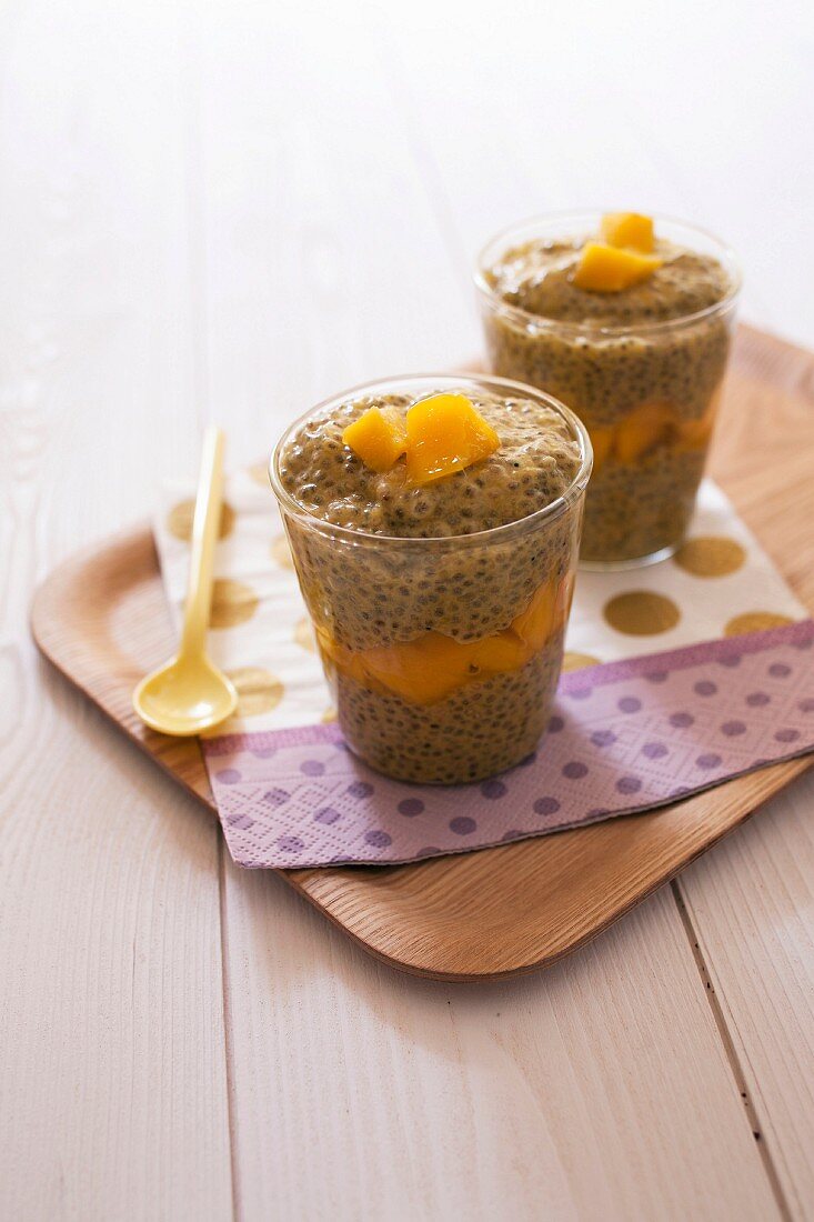 Chia seed,mango and coconut milk desserts