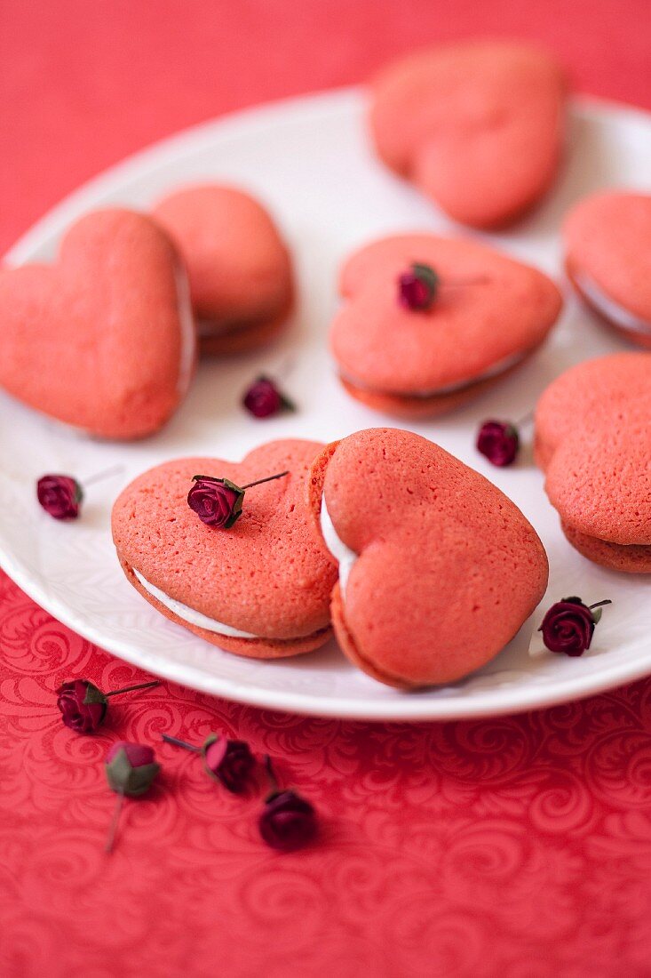 Rose water and vanilla heart-shaped whoopie pies