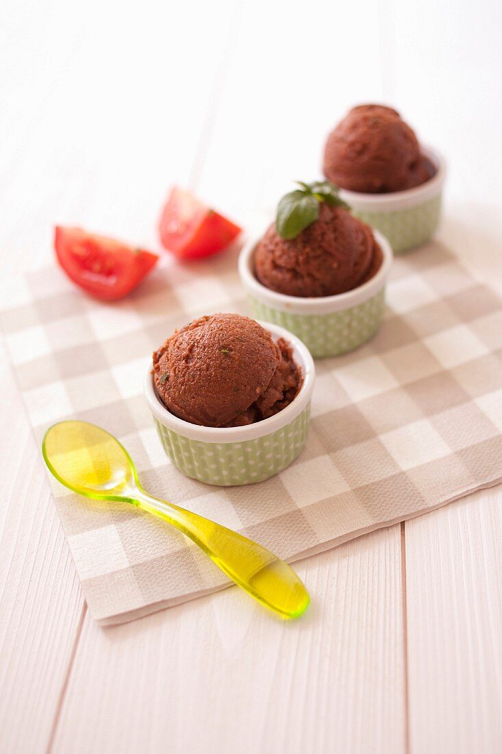 Spicy tomato and basil sorbet