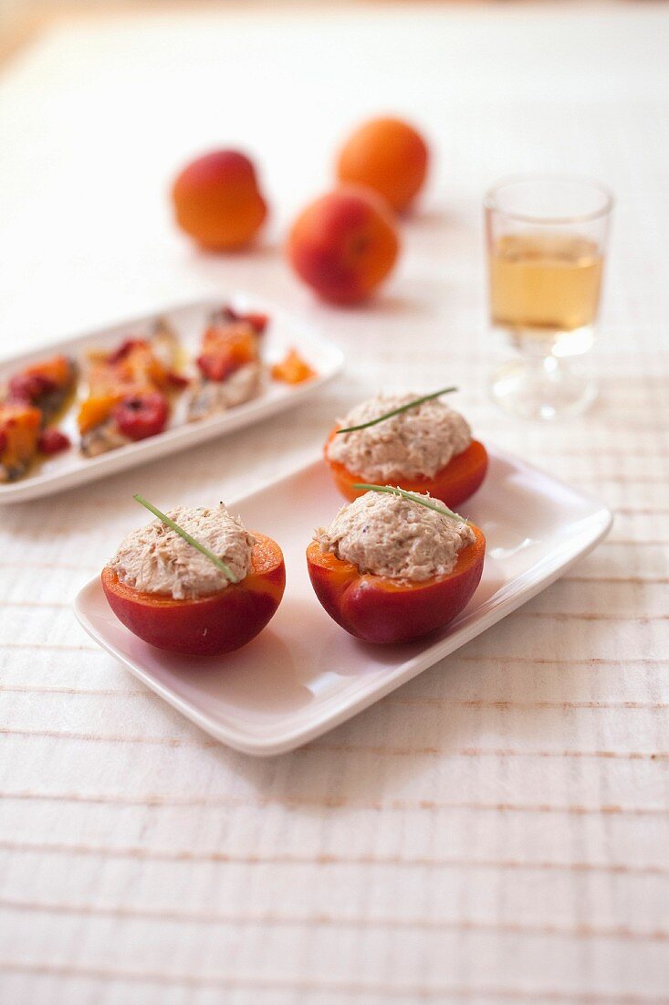 Apricots garnished with mackerel paté