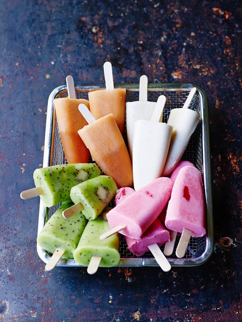 Assortment of different flavored fruit ice cream bars