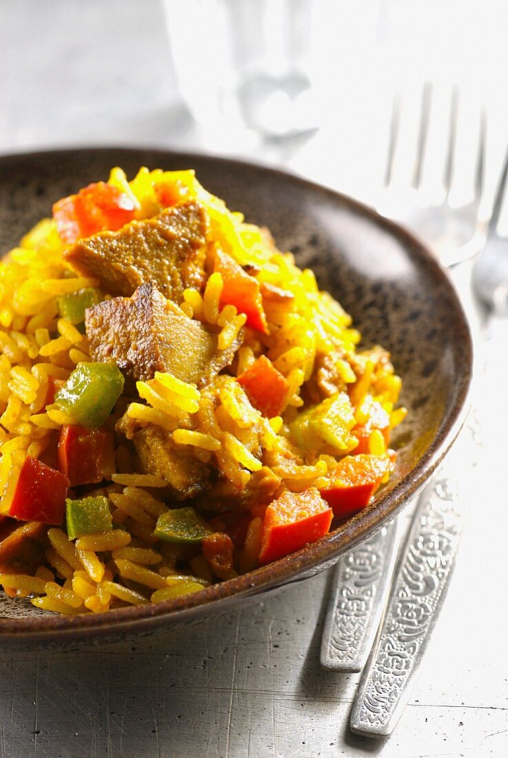 Seasonned rice with pork and peppers