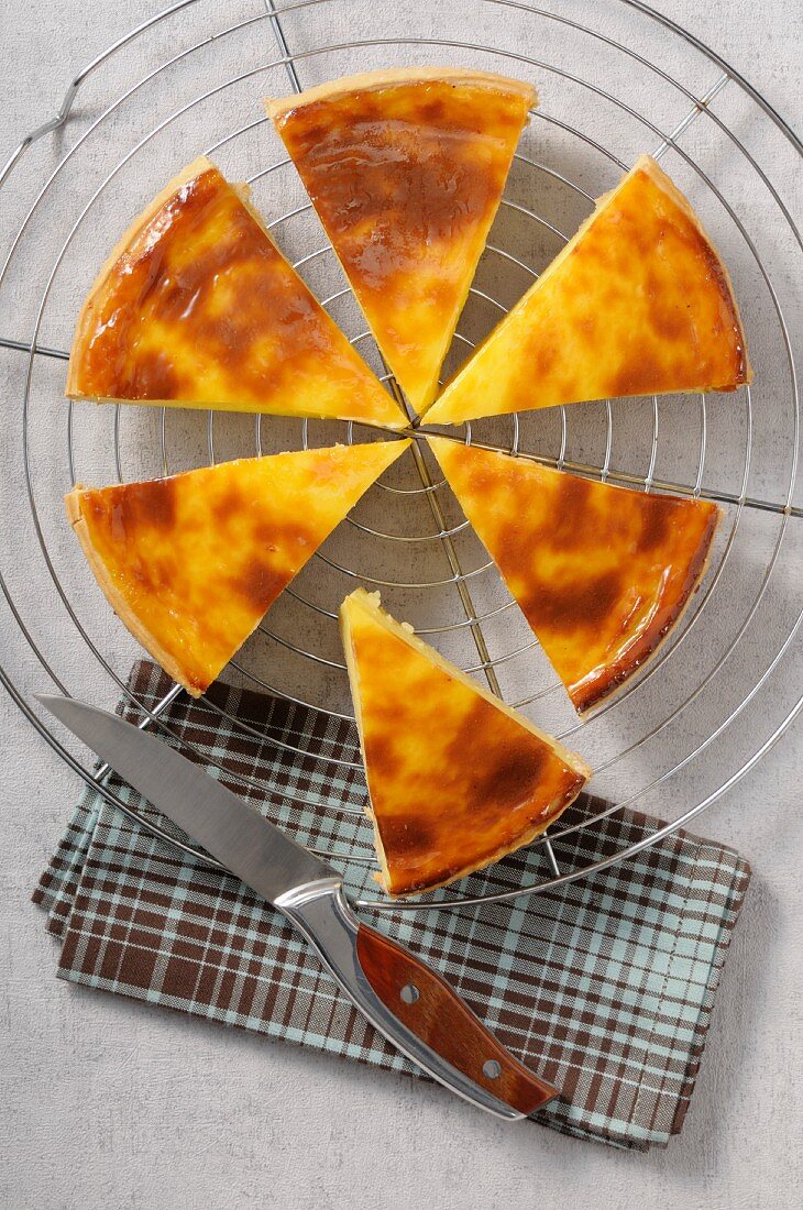 Slices of baked egg custard pie