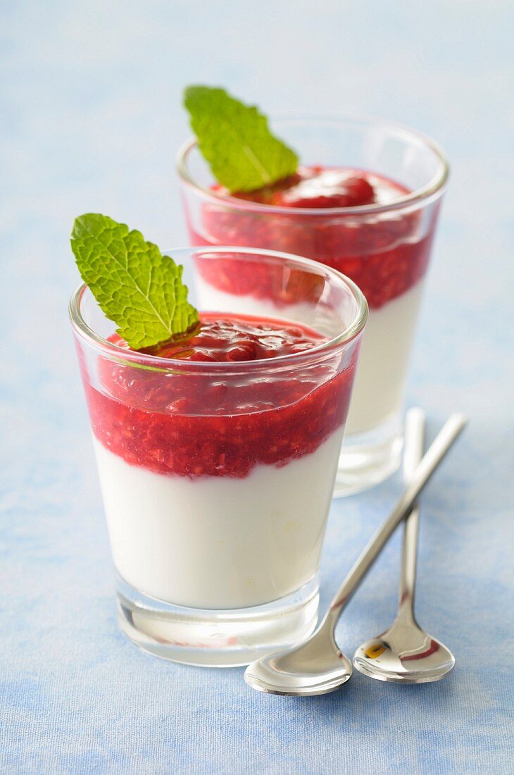 weiße Schokoladen-Mousse mit Himbeeren