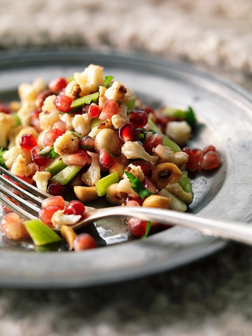 Cauliflower, celery and pomegranate salad