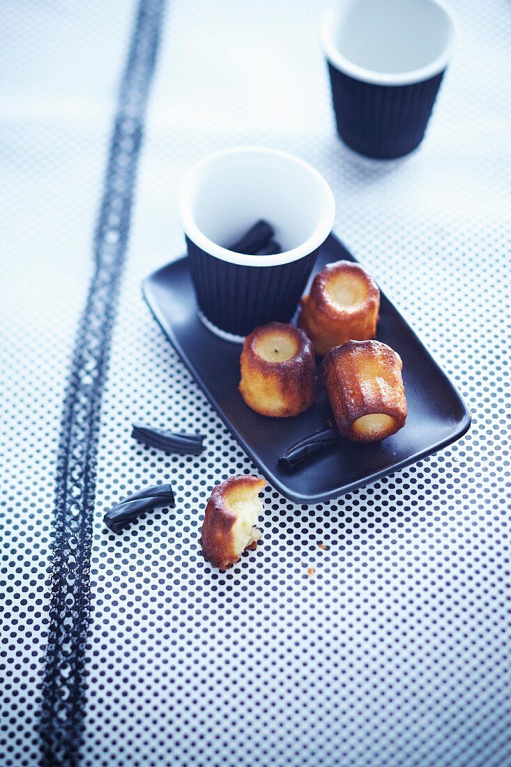 Cannelés (traditional cakes with a caramel crust, Bordeaux) with liquorice