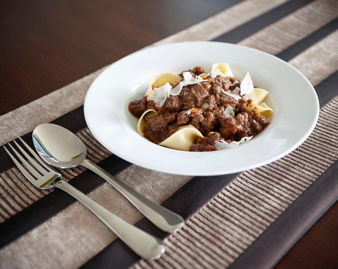 Papardelle with beef stew and parmesan