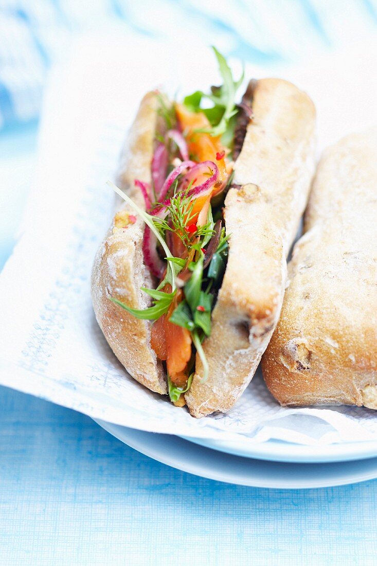 Salmon ciabatta bread sandwich