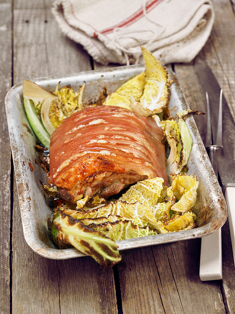 Crispy pork tenderloin with kale
