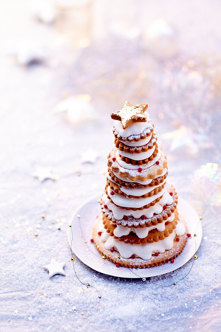 Biscuit and cream layered pyramid