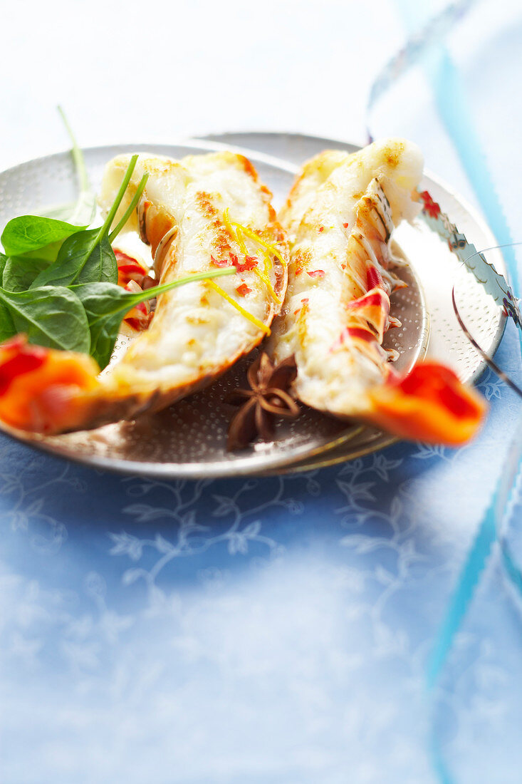 Aniseed-flavored spiny lobster tail with orange