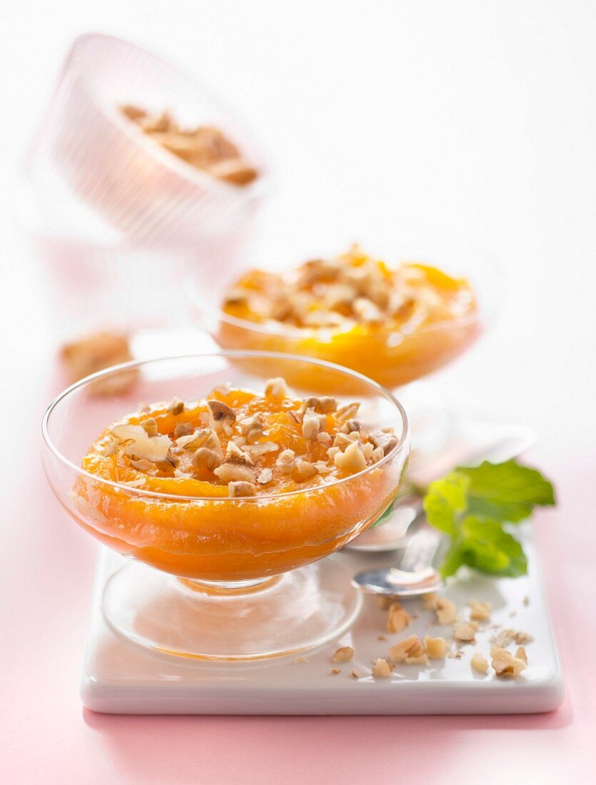 Stewed dried apricots with crushed walnuts