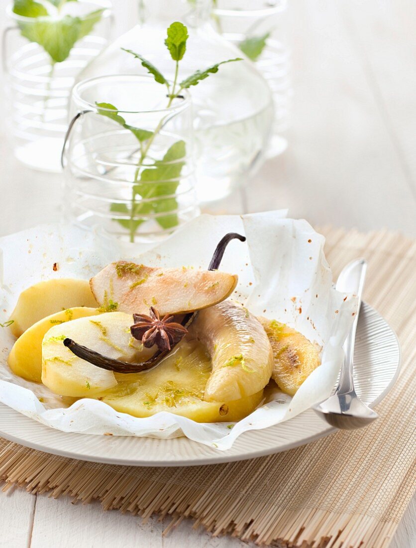 Winter fruit cooked in wax paper