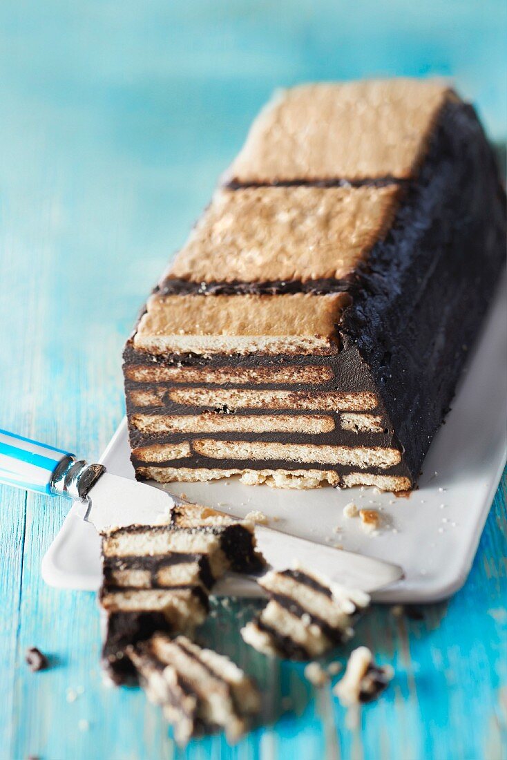 Chocolate and rich tea biscuit terrine