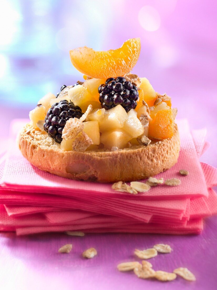 Apple,blackberry and apricot on toast