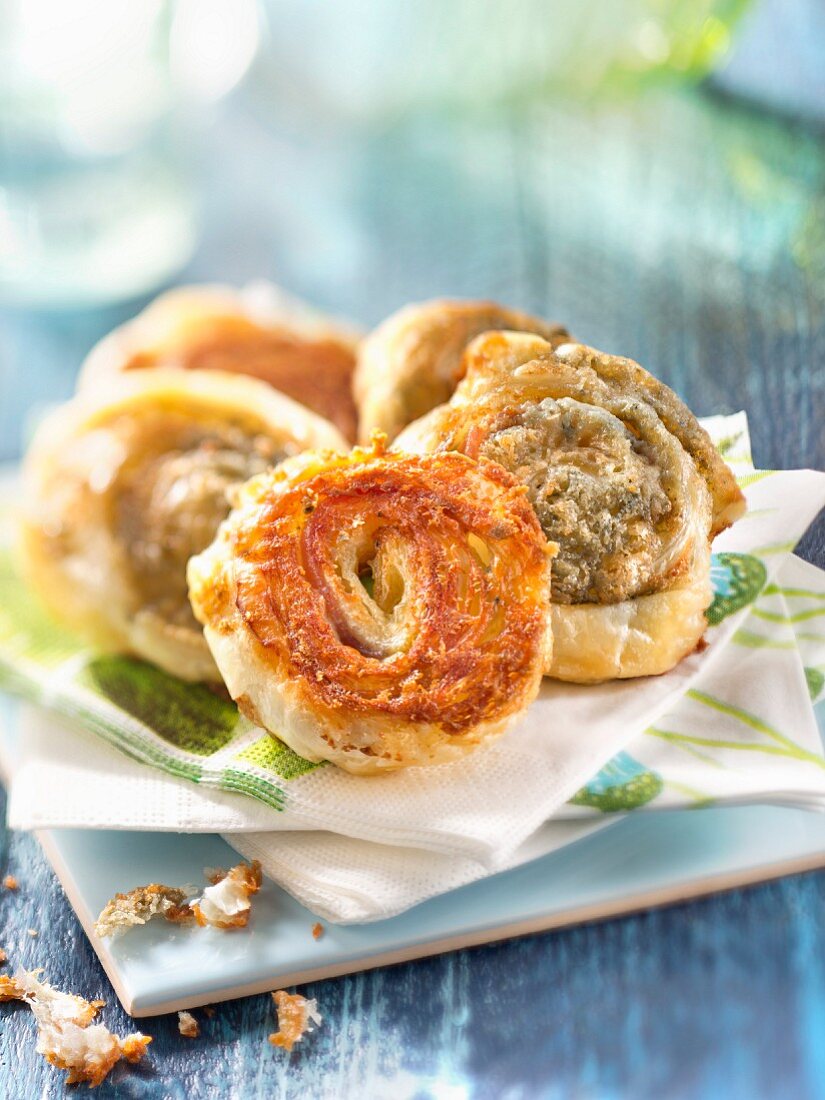 Small flaky pastry Roquefort rolled appetizers