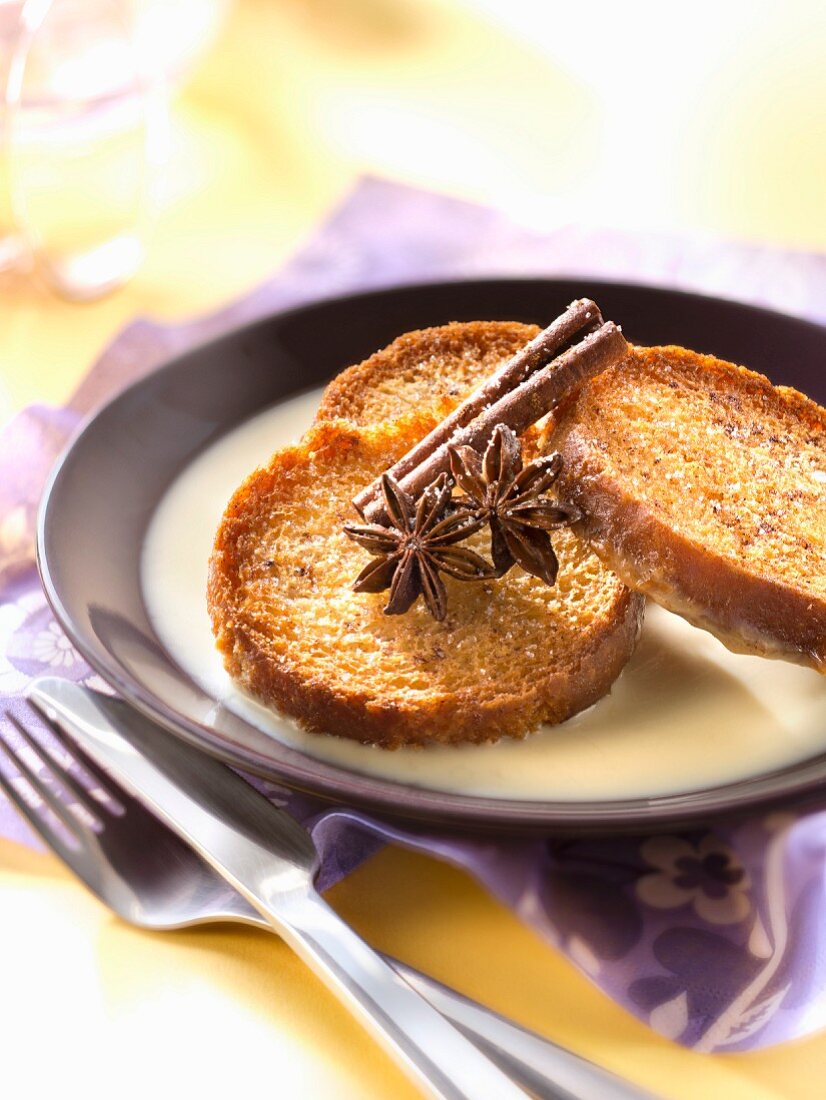 Crisp french toast with spicy custard