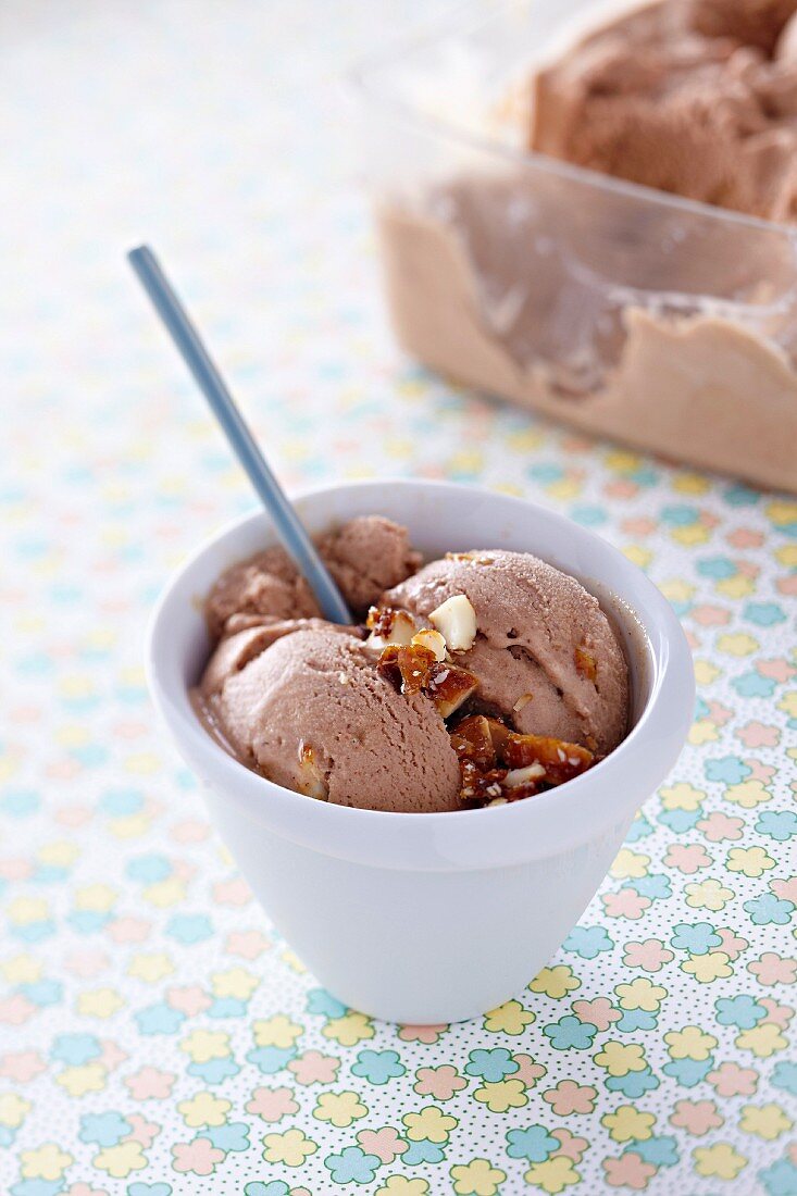 Milk chocolate and macadamia nut ice cream
