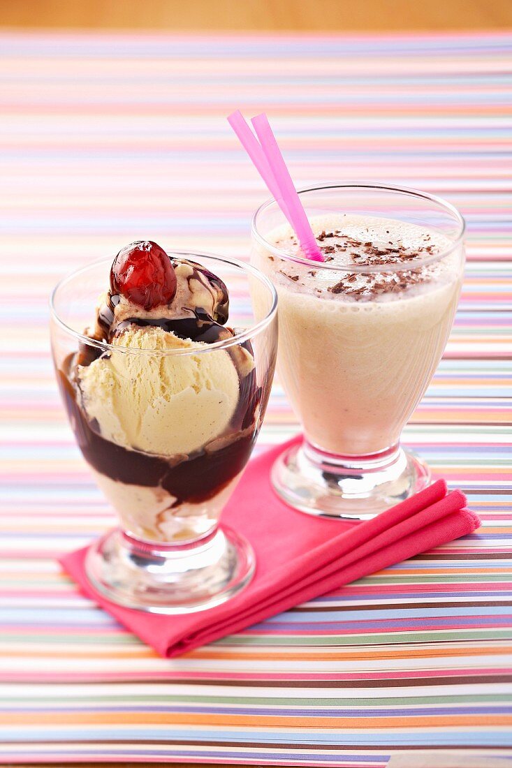 Sundae and vanilla milkshake