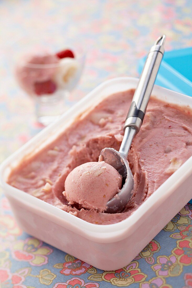 Raspberry-lychee ice cream