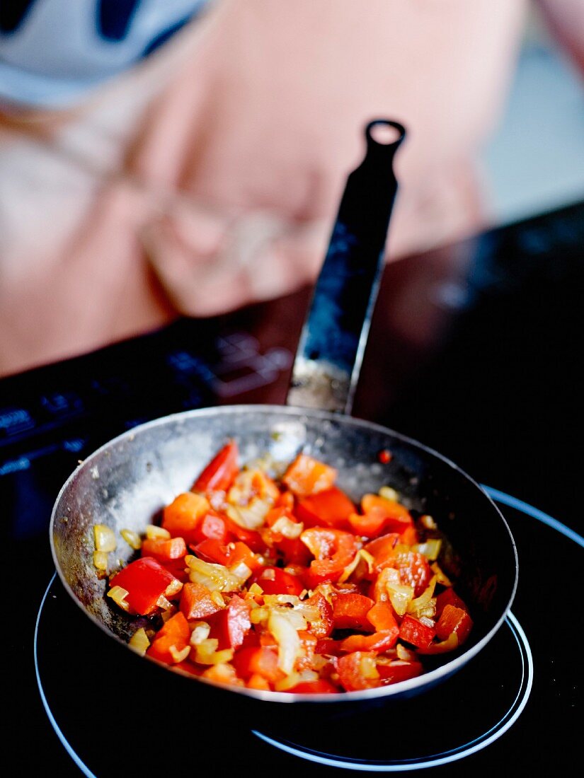 Pan-frying peppers