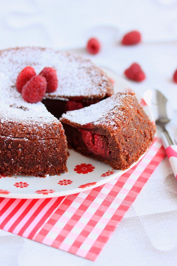 Soft raspberry and chocolate cake