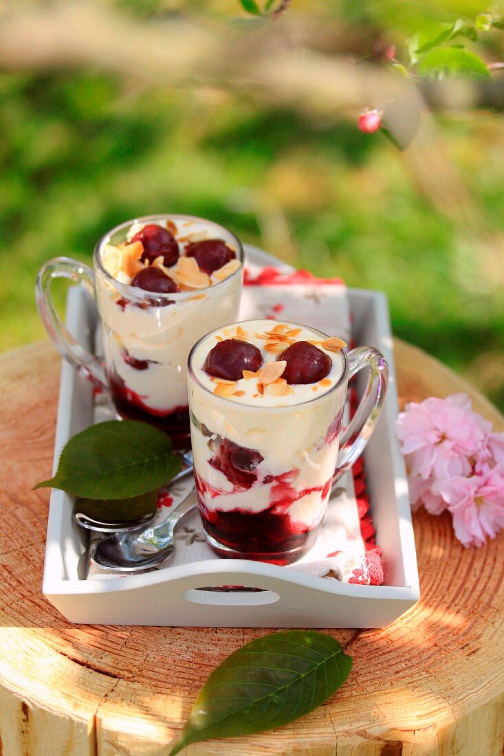 Creamy sour griotte cherry verrines