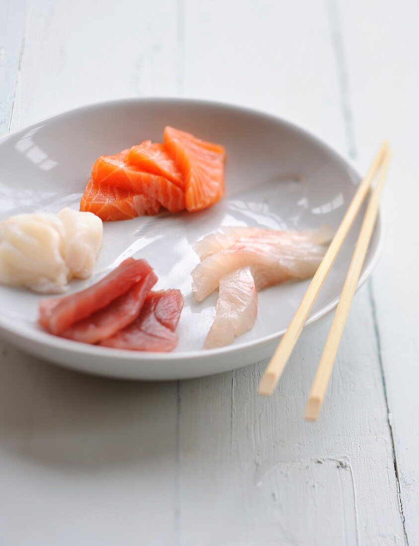 Assortment of fish sashimis