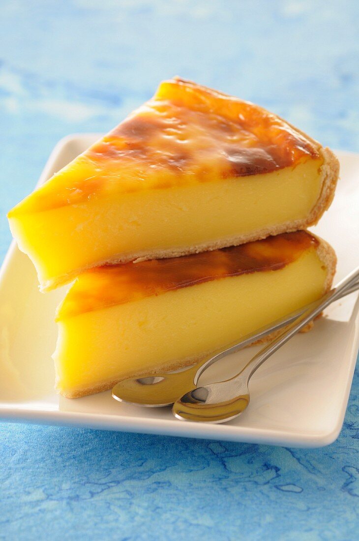 Slices of baked egg custard pie