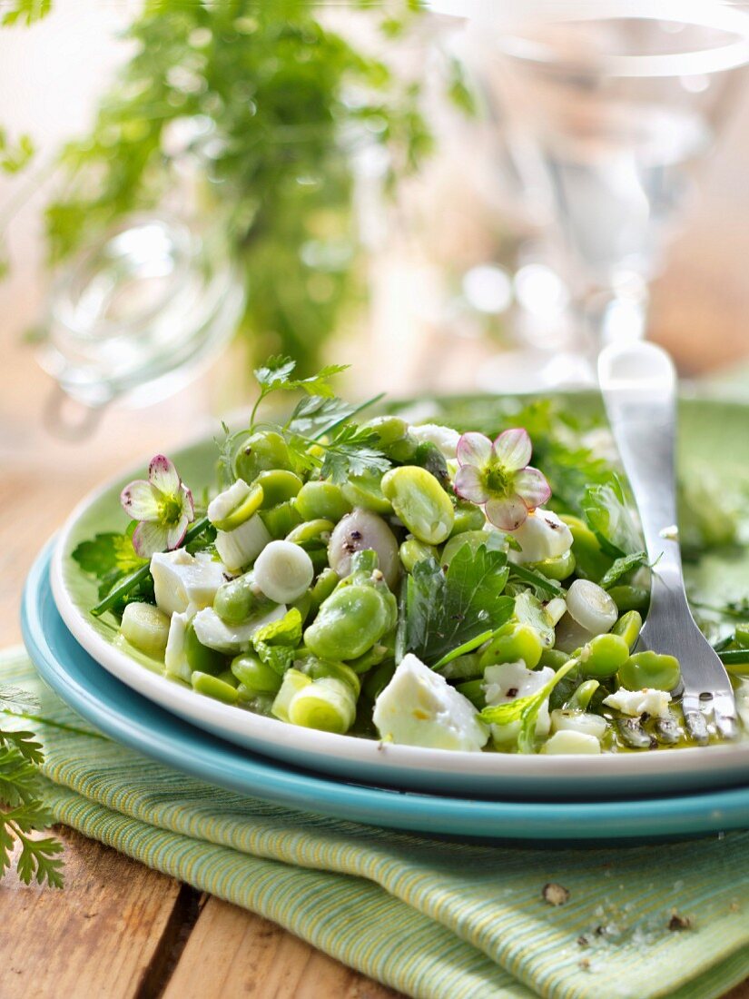 Fresh broad bean,herb and feta salad