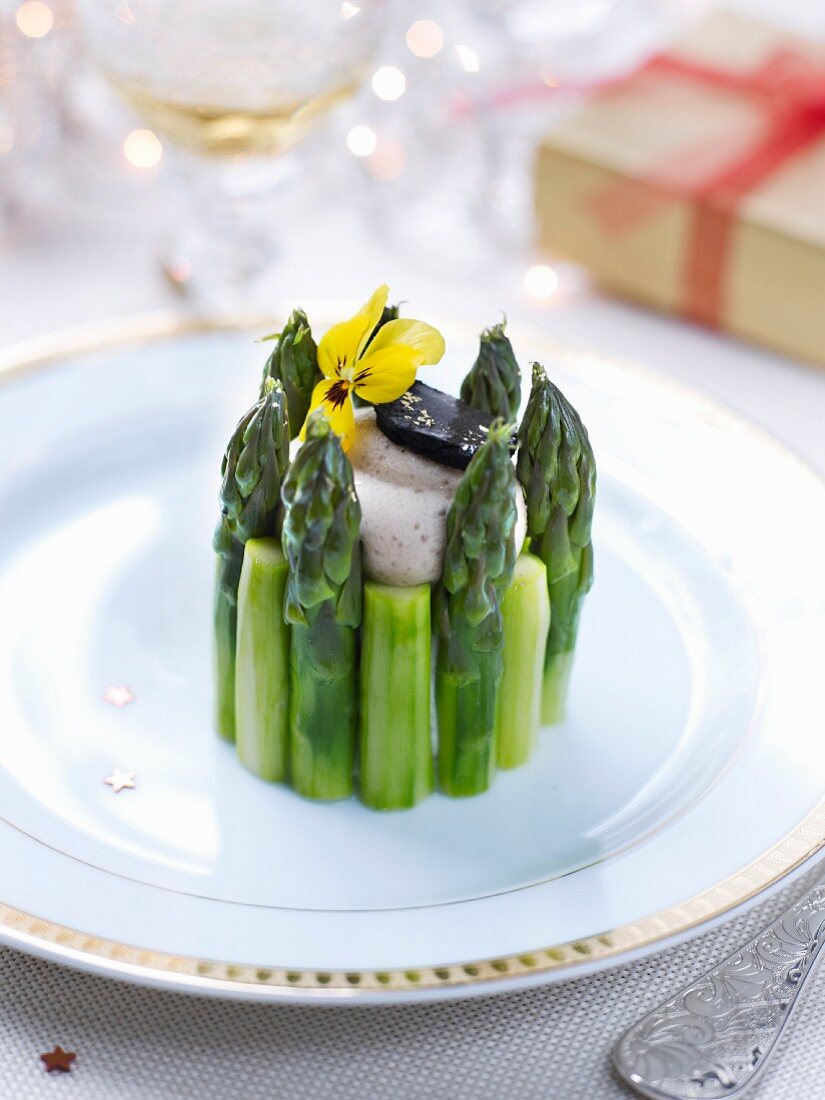 Green aspargus and truffled mascarpone cream charlotte