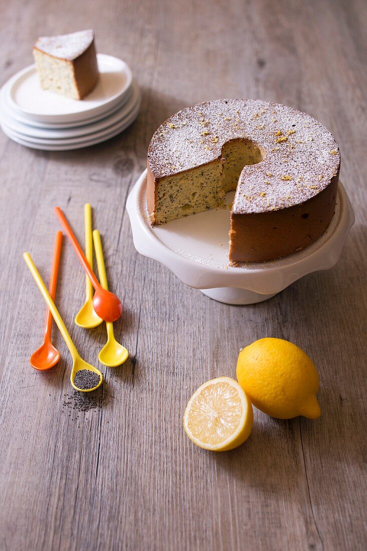 Lemon-poppyseed chiffon cake