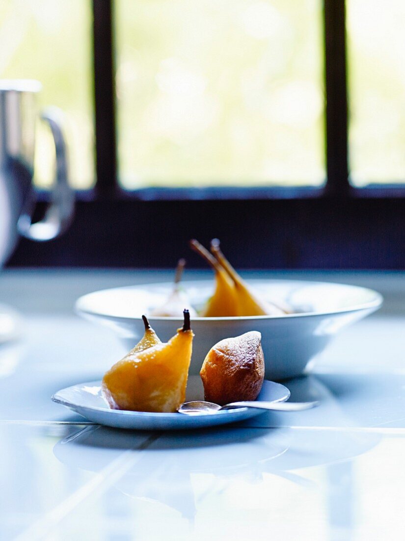Gluten-free pears poached in red wine