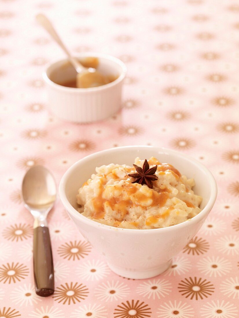 Rice pudding with toffee sauce