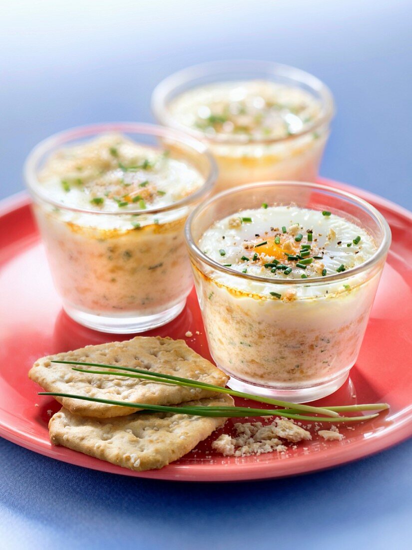 Coodled egg with chive cream and Tuc crackers