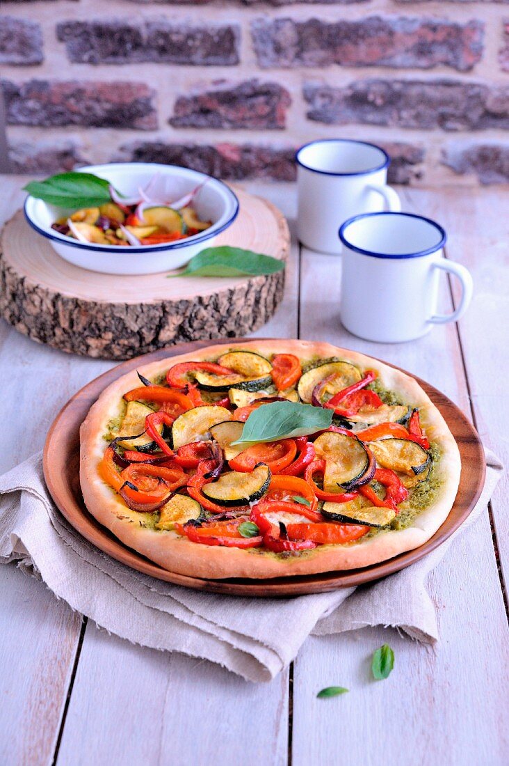 Oriental-style roasted vegetable pizza