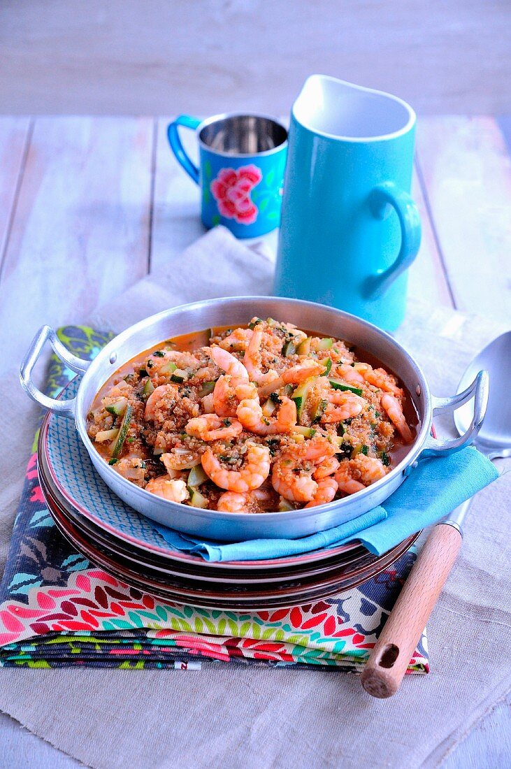 Pan-fried quinoa and shrimps à la chermoula