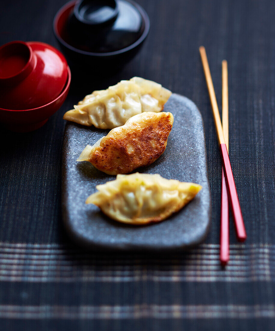Duck,Chinese cabbage and bamboo shoots grilled Gyozas